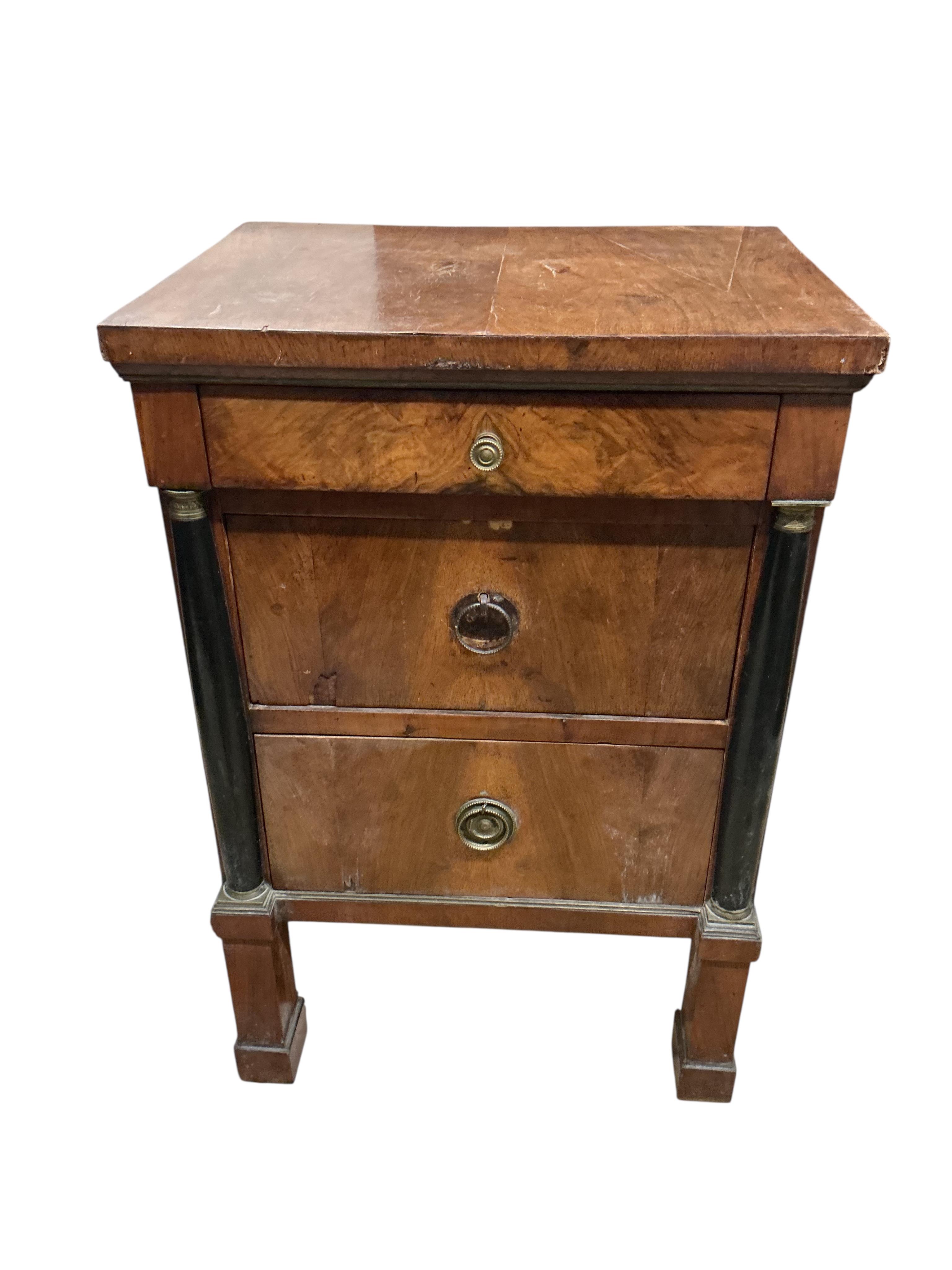 A 19th century Biedermeir style part ebonised walnut narrow commode, width 47cm, depth 44cm, height 84cm